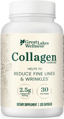 Great Lakes Wellness - Píldoras de colágeno para hombres y mujeres, 120 cápsulas – Péptidos de colágeno VERISOL® Tipos I y III para cabello, piel,