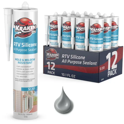 Miniatura 35 de Kraken Bond Sellador de silicona gris resistente al agua Cartucho de 100 a 10 onzas líquidas – RTV silicona calafateo para cocina y baño, todo uso