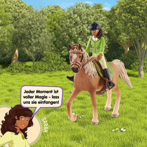 Miniatura 2 de Schleich Horse Club - Juego de 10 piezas de Sarah and Mystery - Juego de figuras de caballo y jinete con silla de montar y brida extraíbles, figura