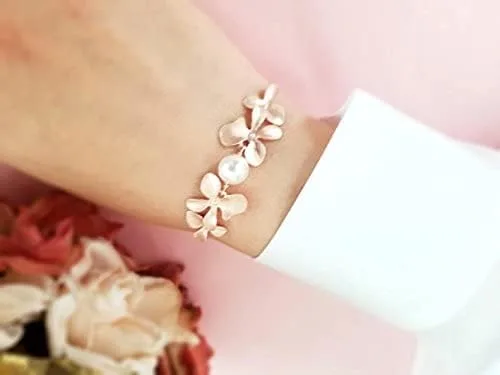 Miniatura 2 de Rose Gold bracelet, Pearl Bracelet, Orchid bracelet, Flower bracelet, Wedding Bracelet, Gift for her, Bridesmaid gifts