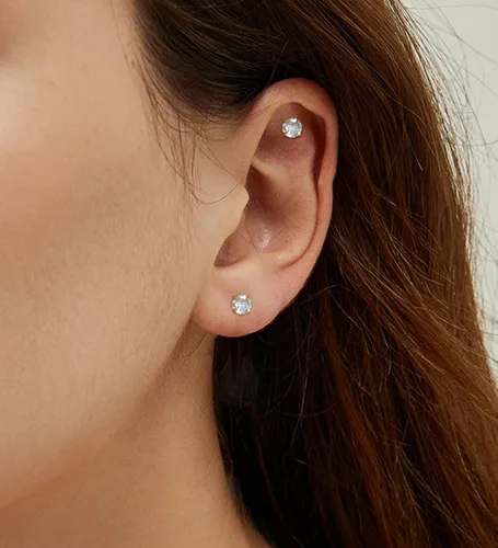 Miniatura 2 de Enticera G23 Aretes de Titanio 5A+Circonita Cúbica Aretes de Botón con Parte Trasera Plana Aretes Hipoalergénicos de Oro 14K Aretes 2-5MM