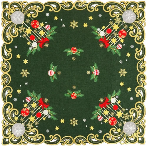 Miniatura 2 de Mantel cuadrado pequeño bordado de Navidad, adornos (verde navideño)