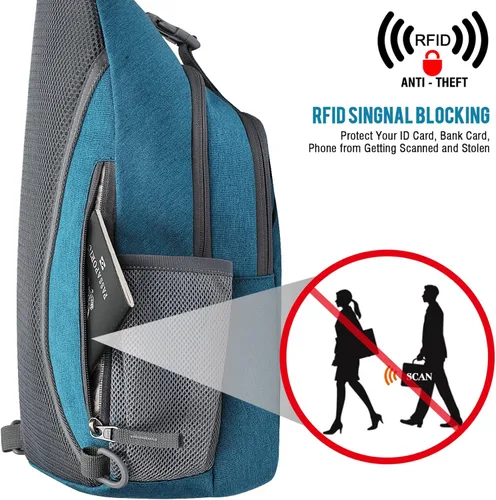 Miniatura 2 de G4Free Bolso bandolera con bloqueo RFID, mochila cruzada en el pecho, mochila para senderismo y viajes (azul turquesa)
