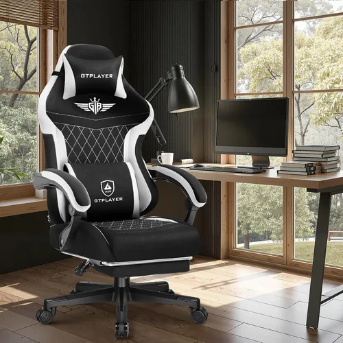 Miniatura 2 de GTPLAYER Silla de juegos con reposapiés, silla de juegos grande y alta, silla de oficina de computadora con soporte lumbar para adultos, silla