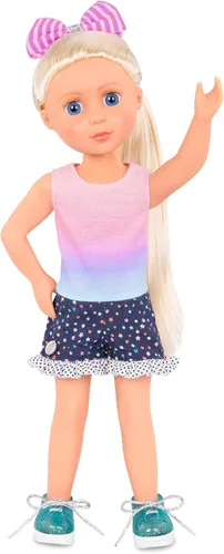 Miniatura 7 de Glitter Girls – Ropa para muñeca de 14 pulgadas – Conjunto de 4 piezas con temática estrella – Top colorido y pantalones cortos de lunares – Zapatos