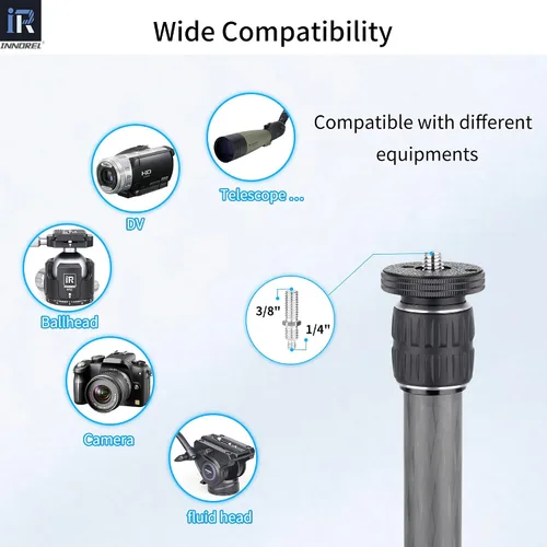 Miniatura 6 de INNOREL ER252C Universal 10 capas de fibra de carbono trípode centro columna extensión trípode dos secciones media columna poste para trípode