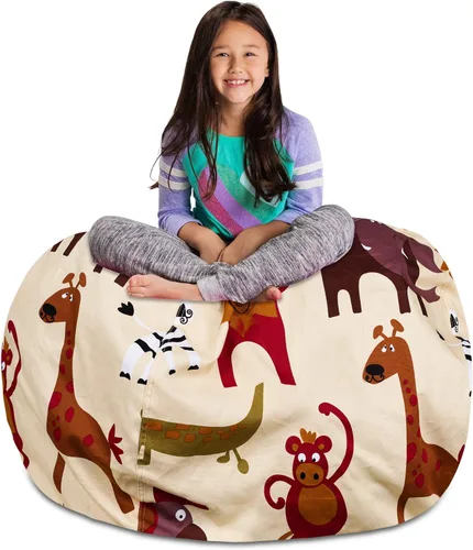 Miniatura 21 de Posh Stuffable - Sillón puff con almacenamiento para niños, contenedor de animales de peluche, organizador de juguetes de niños Lona rayas verde