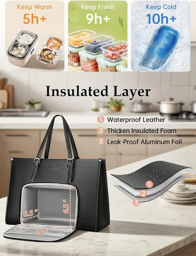 Miniatura 4 de MATEIN - Bolsa de mano para laptop de 17 pulgadas para mujer con compartimento para el almuerzo, maletín de trabajo convertible de piel sintética