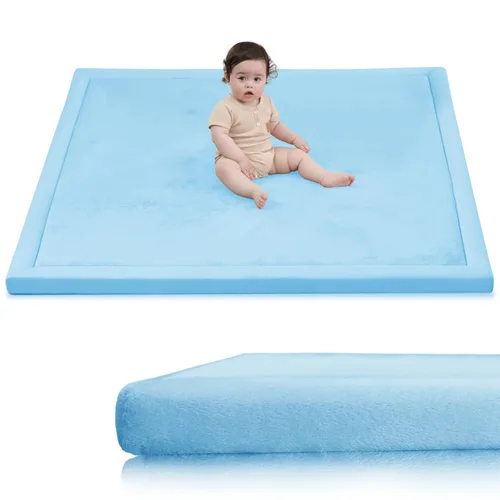 Miniatura 17 de Huloo Sleep - Tapete de juego para bebé, tapete de espuma viscoelástica de 1.3 pulgadas de grosor, terciopelo coral suave, antideslizante, Gris