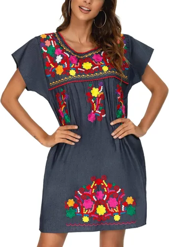 Miniatura 3 de YZXDORWJ - Vestido estilo mexicano, bohemio, campesino, para mujer, falda casual, talla extra grande XXL.