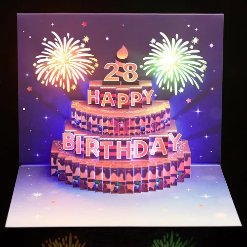 Miniatura 21 de Yinqing Tarjetas de cumpleaños número 11, tarjeta de felicitación de pastel de cumpleaños con luz y música, tarjeta de felicitación de regalo