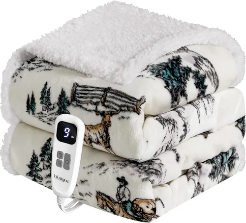 Miniatura 25 de Manta térmica con estampado de vaca, manta eléctrica, manta térmica con 10 niveles de calor y 10 horas de apagado automático, acogedora y suave