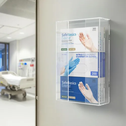 Miniatura 5 de HIIMIEI Dispensador de guantes acrílicos para montaje en pared, soporte flotante de plástico transparente para guantes triples de 16.1 x 10.2 x 3.8