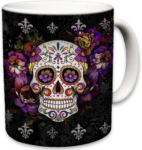 Miniatura 4 de Sweet Gisele Taza de cerámica de calavera de azúcar, taza de café con estampado floral, diseño del Día de los Muertos, hermosos colores vivos, gran