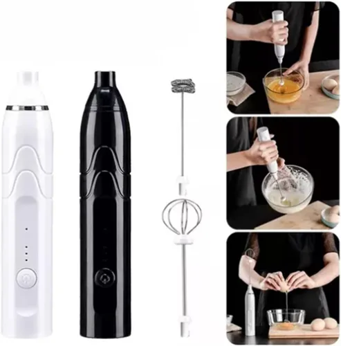 Miniatura 4 de Espumador de leche de mano con 2 cabezales, batidor eléctrico de espuma con recargable por USB, mezclador de bebidas de acero inoxidable para café