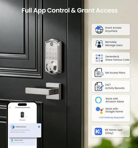 Miniatura 2 de Veise VE017 Cerradura inteligente de puerta con huella digital, control de aplicación, entrada sin llave 8 en 1, bloqueo automático, puerto