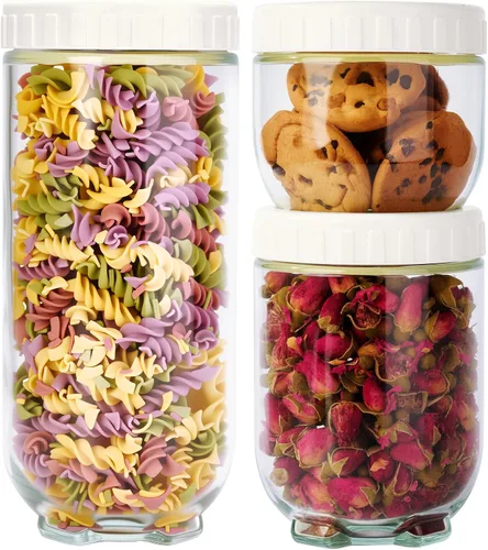 Miniatura 7 de Hoa Kinh - Tarros de almacenamiento de alimentos de vidrio con tapas, 10 onzas, paquete de 4 tarros pequeños de vidrio a prueba de fugas para avena