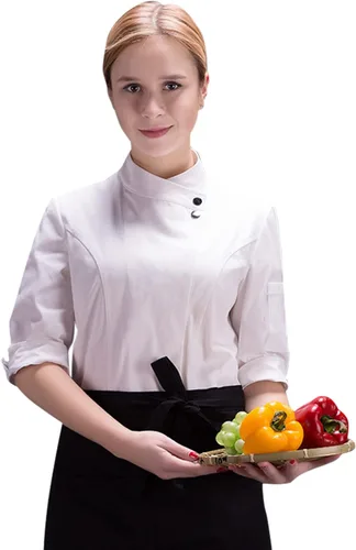 Miniatura 3 de Uniforme de chef clásico de manga 34 para mujer, chaqueta de chef de verano para hotel, cocina, restaurante