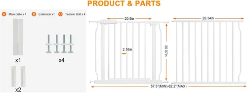 Miniatura 2 de HOOEN - Puerta de bebé extra ancha para escaleras, puertas, pasillos, puerta de tensión, puerta de bebé, caminar a través de puertas para niños