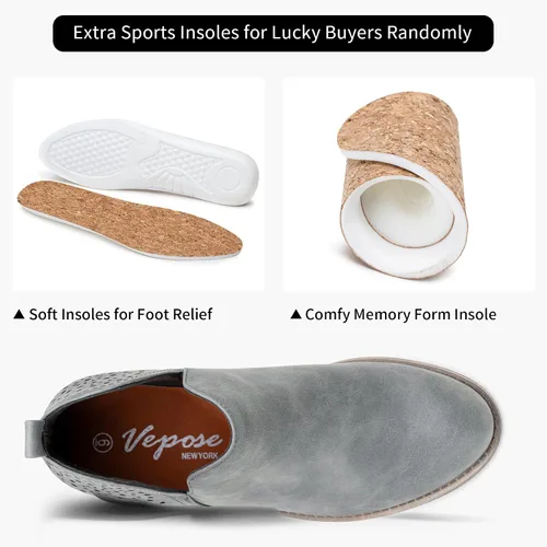 Miniatura 5 de VEPOSE botas al tobillo para mujer con tacón bajo y grueso, con perforaciones, botas de vaquero