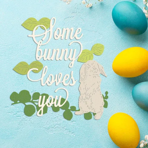 Miniatura 4 de Troqueles de conejo de Pascua de metal para hacer tarjetas, palabras de Pascua, hojas, marco de encaje, troqueles de corte para decoración de LAEVES