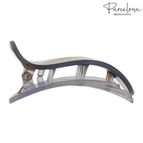 Miniatura 6 de Parcelona France Onde Leopard Tortoise Shell Clear Celluloid Side Slide en agarre seguro pinza de pelo fino de pato para yoga -2 3/4 pulgadas marrón