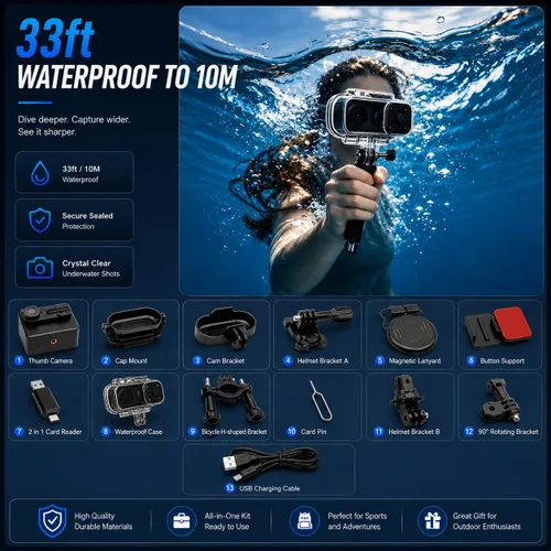 Miniatura 3 de Mini cámara corporal portátil 4K – Cámara de acción magnética tamaño pulgar de 128 GB, estabilización de 6 ejes, grabación de audio/video, POV manos