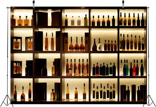 Miniatura 4 de BELECO Telón de fondo de fotografía de 5 x 3 pies, tela de lujo, cafetería, restaurante, pub, bar, varias botellas de alcohol, estante de vino