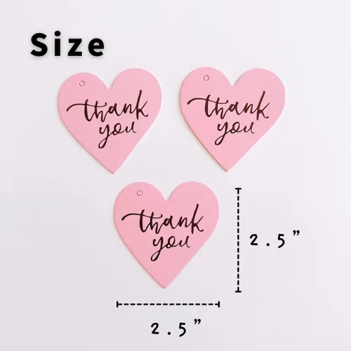 Miniatura 6 de Etiqueta de regalo de agradecimiento con corazón rosa (50 unidades), ideal para recuerdos de boda, baby shower, despedida de soltera, fiesta