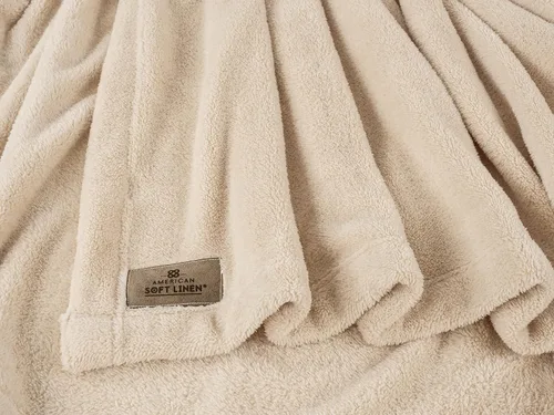 Miniatura 5 de American Soft Linen Manta de forro polar de tamaño individual de 60 x 80 pulgadas, manta suave y mullida para cama, sofá, color beige