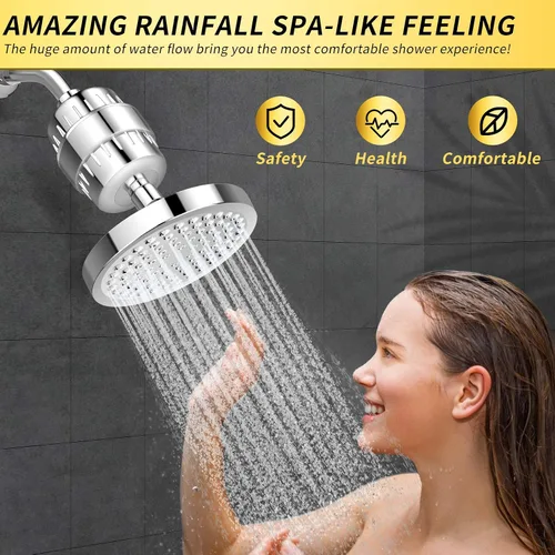 Miniatura 5 de FEELSO Cabezal de ducha y filtro de ducha de 15 etapas, cabezal de ducha suavizante de agua dura de alto rendimiento con cartucho de filtro