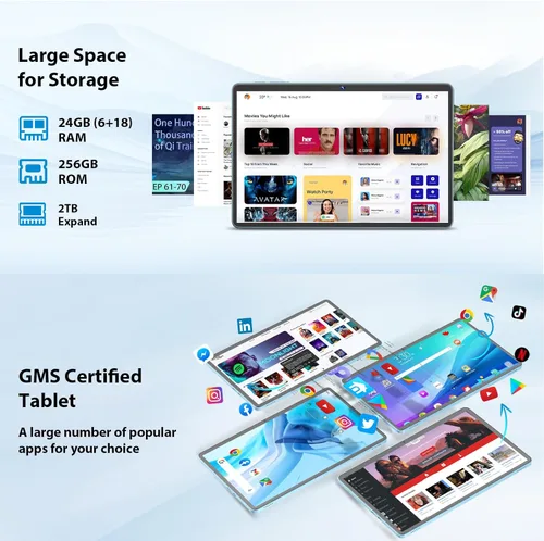 Miniatura 4 de Suicoey Tablet Android 15 de 11 pulgadas 2026 con teclado, 24 GB+256 GB, expansión de 2 TB, 8000 mAh, 5 MP+13 MP, WiFi 5G, IA Gemini, pantalla