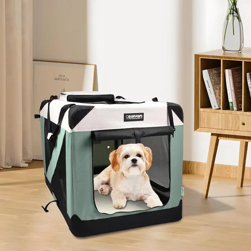 Miniatura 6 de JESPET Jaulas suaves para perros para mascotas, 3 puertas, plegables, con correas y tapete de forro polar para perros, gatos, conejos, uso