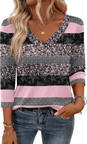 Miniatura 21 de Zeagoo Camisetas de manga 3/4 para mujer, cuello en V, blusa casual elegante, camisetas básicas 2026, ropa de moda S-2XL