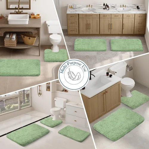 Miniatura 6 de Walensee Alfombra de baño antideslizante (16 x 24 pulgadas, verde salvia) Tapete de baño de microfibra suave lanudo absorbente de agua, lavable a