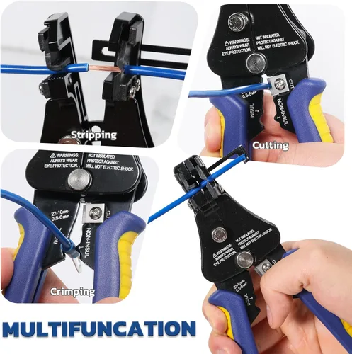 Miniatura 3 de haisstronica Herramienta pelacables, paquete de 2 pelacables automáticos 3 en 1 ajustables y resistentes para 8-26 AWG, pelacables, corte, engaste