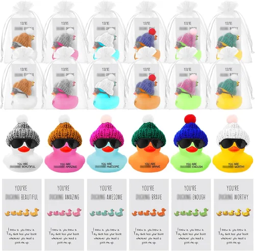 Liliful Juego de 72 mini patos de goma inspiradores con gafas, regalos de agradecimiento motivacionales, regalos de agradecimiento para compañeros