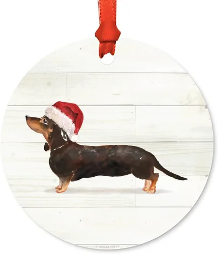 Miniatura 40 de Andaz Press Adorno de Navidad de metal personalizado para perro, perro y mascota, cocker spaniel con sombrero de Papá Noel, 1 paquete, incluye cinta