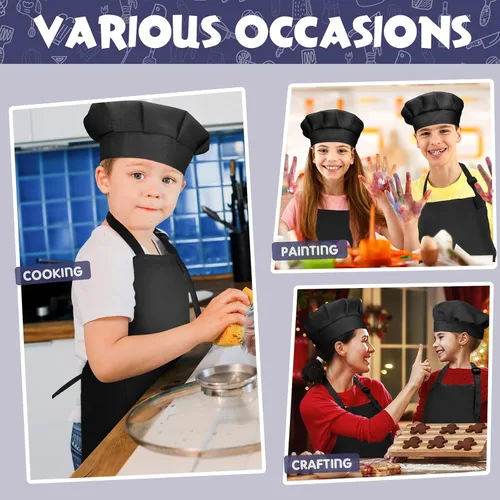 Miniatura 7 de Juego de 40 piezas de delantal de chef para niños y niñas, delantales de chef a granel para cocinar, pintura, delantal con babero para niños de 7 a