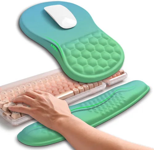 Miniatura 7 de Hokafenle Combinación 2 en 1, reposamuñecas para teclado ondulado y alfombrilla ergonómica para mouse con curvatura, soporte de muñeca para aliviar