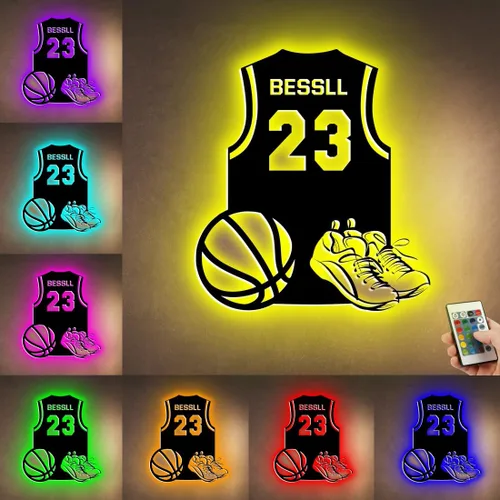 Miniatura 25 de Letrero de metal de jersey deportivo personalizado con luz LED, nombre y número personalizado, letrero de neón con nombre personalizado, decoración