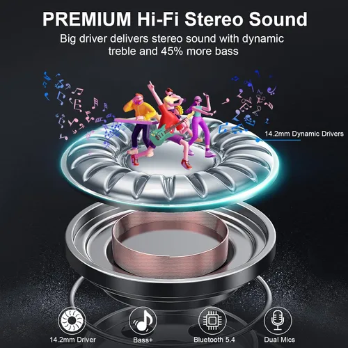 Miniatura 3 de Auriculares inalámbricos, auriculares Bluetooth 5.4, micrófono con cancelación de ruido ENC con graves estéreo, auriculares de reproducción de 40