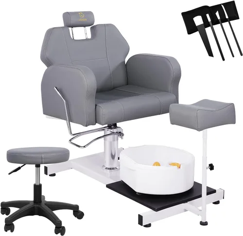 Miniatura 10 de Silla de pedicura sin fontanería con lavabo de pies de masaje de burbujas, estación de pedicura giratoria de 360° de altura ajustable, equipo de spa