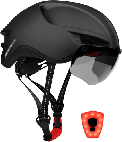 Shinmax Casco de bicicleta para adultos, casco de bicicleta con gafas magnéticas extraíbles y luz LED recargable por USB, casco de bicicleta de