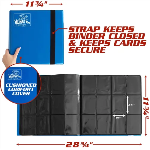 Miniatura 4 de Monster - Carpeta para tarjetas coleccionables de 12 bolsillos (4 x 3), álbum azul mate, páginas únicas de carga lateral antirrobo y protección