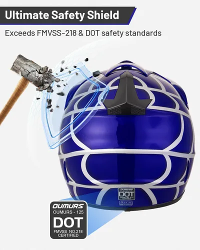 Miniatura 3 de OUMURS DOT Casco para bicicleta de tierra para jóvenes para niños y niñas de 5 a 14 años, de cuatro ruedas, motocross, BMX, MX, UTV, moto de nieve