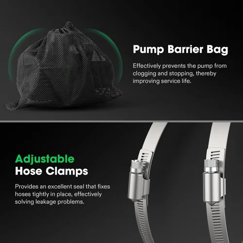 Miniatura 4 de VIVOSUN Bomba de agua sumergible de 3000 GPH con bolsa de barrera, bomba de estanque de 150 W con altura de elevación, bomba de acuario ultra