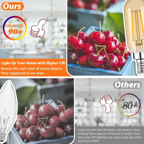 Miniatura 4 de Bombillas LED E12 Edison equivalente a 15 W, candelabro equivalente a 15 W, regulable, 2200 K, ámbar cálido, bombillas LED ámbar T6 ámbar 2 W 150 lm