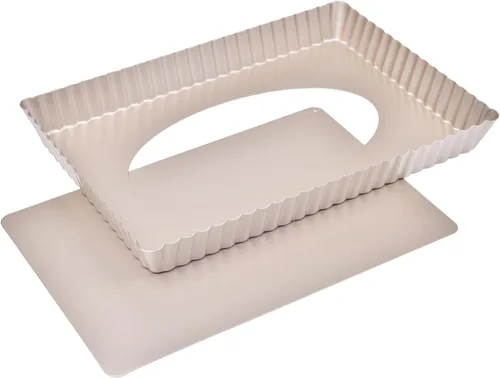 Sartén rectangular para tartas de 13 pulgadas con parte inferior suelta extraíble, antiadherente, oblongo para hornear en horno (dorado champán)