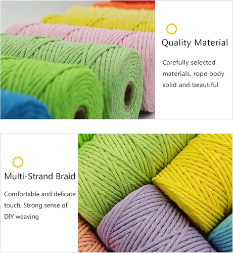 Miniatura 4 de Cuerda de macramé - Cuerda de macramé natural sin blanquear - Cuerda de algodón trenzada de 4 hebras para colgar en la pared, manualidades DIY